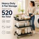 3-Tier Rolling Utility Cart with 2 Locking Brakes, 520 Lbs Heavy Duty 31.5"x15.7"x40.6" Commercial Service Cart, Tangle-Free Silent Wheels for Home, Office, Restaurant, Warehouse, Kitchen