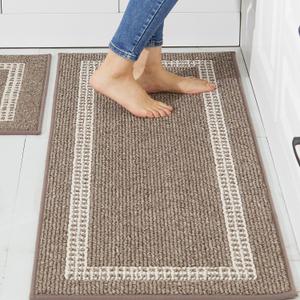 COSY HOMEER Kitchen Rugs Non-Slip 20x30/20x48 Inch Thick Polypropylene Standing Mat for Home Machine Washable, Brown (20 x 30 "+ 20 x 48 ", Brown Square)