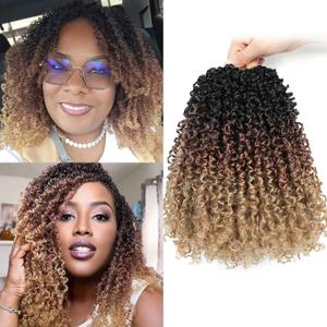 Aksice 10 Inch 8 Packs Yanky Twist Crochet Hair for Women Pre-looped Mini Twist Hair Bohemian Passion Twist Crochet Hair Boho Crochet Braids Synthetic (1B/30/27) (10 Inch (Pack of 8))