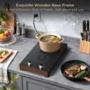 2 Burner Electric Cooktop 110v, Plug in Stove Top Burner, Countertop & Built-in Electric Burner with Knob Control, Wooden Frame, 9 Power Levels, 1800W