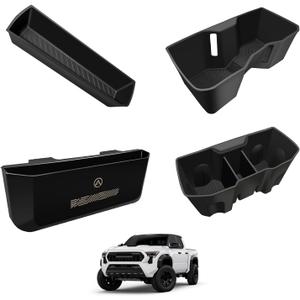 Muslogy Center Console Organizer for 2024 2025 2026 Toyota Tacoma Accessories Middle Console Silicone Insert Beside Handbrake & Cup Holder Inserts 2PCS & Passenger Side Hanging Box (B Style)