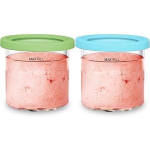 For Ninja Creami NC299AMZ & NC300s Series Ice Cream Makers, BPA-Free & Dishwasher Safe, 16 oz Pints with Lids 2 Pack - (Green/Blue)