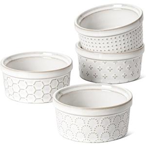 LE TAUCI Ramekins 4 oz Oven Safe for Creme Brulee, Charcuterie Boards Bowls for Souffle, Small Sauce Bowl, Ceramic Baking Dishes - 3.8 inch, Set of 4, Arctic White