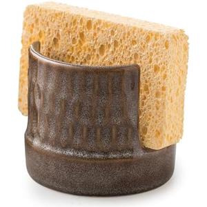 Zoeeker Sink Sponge Holder, Ceramic Dish Sponge Holder for Kitchen Sink Dish Rack Caddy for Bathroom, Sponges, Scrubbers, Brown and Gray