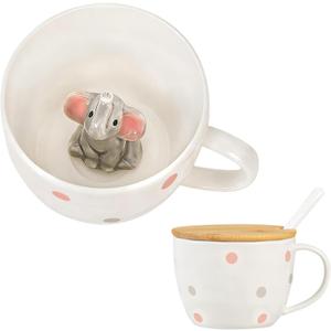 White Elephant Gifts for Women Cute Elephant Mug with 3D elephant Inside Kawaii Ceramic Coffee Mug Tea Cup with Lid Spoon Friendship Birthday Christmas Gifts for Women Men Sisters Friend Coworkers