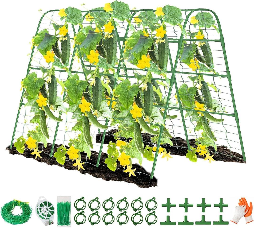 63" Tall Cucumber Trellis for Raised Garden Bed U-Frame Arch Tunnel Trellis Metal Tomato Cage Plant Support Stand for Peas,Bean,Grapes,Flowers,Vines Climbing Plants Outdoor