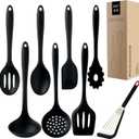 Silicone Kitchen Utensils Set, 8 PCS Heat Resistant Non Stick Cooking Tools, Silicone Spatula/Turner/Serving Spoon/Soup Ladle/Slotted Spoon/Pasta Server/Skimmer/Fish Spatula (Black)