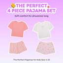 US Angels Girls Pajamas Sets- 4-Piece Cute Short Sleeve & Shorts PJ Set, Pink Girls Sleepwear, Kids Pajamas Sizes 5-16