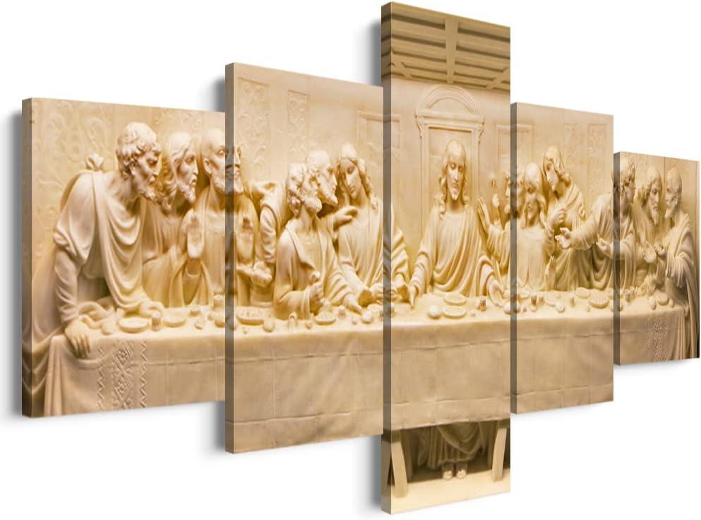5 Piece The Last Supper Wall Art Christian Wall Art by Da Vinci Reproduction Canvas Artwork Religious Decor Jesus Poster Ready to Hang Last Supper Picture for Dining Room Decor (70''W x 40''H)