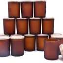 SHOWIN Thick Candle Jars for Making Candles 16 Pcs, 7 OZ Empty Jars with Wood Lids for Candle Making, Sample Container, Frosted Brown
