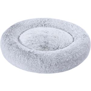 Amazon Basics Washable Donut Pet Bolster Faux Fur Bed with Removable Cover, Anti-Slip Bottom for Dog, Grey, 36" x 36"
