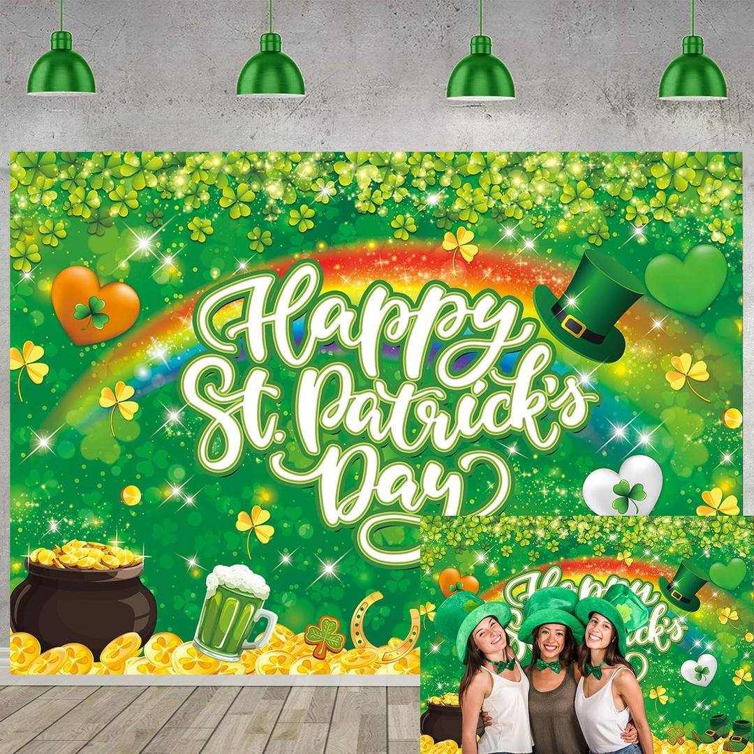 Happy St.Patrick's Day Backdrop Lucky Green Shamrock Lrish Rainbow Photography Background Spring St. Patrick's Day Party Decorations Baby Shower Photo Booth (7X5FT)