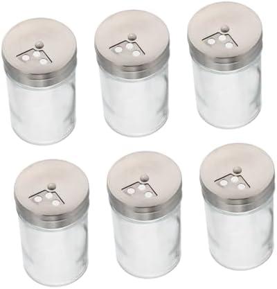 Hemobllo 6Pcs Glass Condiment Bottles with Revolving Covers Transparent Seasoning Containers for Salt Spices Kitchen Storage and Convenient