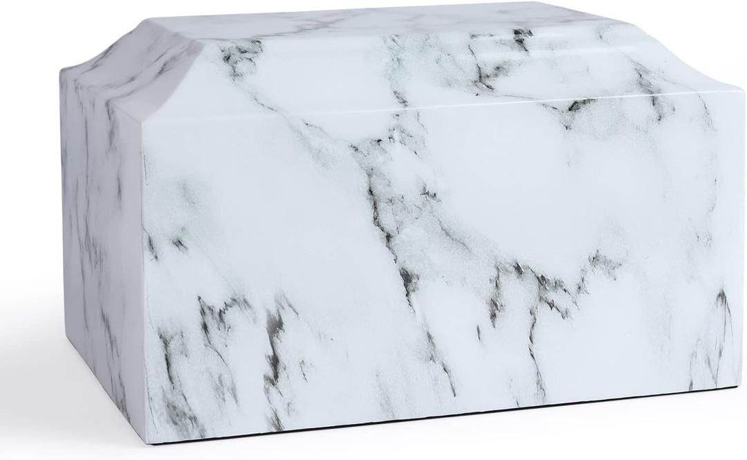 White Classic Cultured Marble Cremation Urn for Adult Ashes, Urn for Human Ashes, Adult-Sized Memorial Urn for Ground Burial or Home Memorial