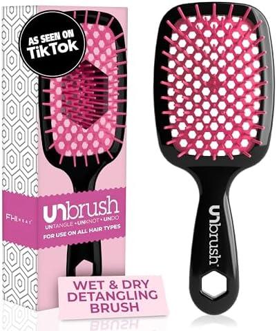 FHI Heat UNbrush Detangling Brush for Pain-Free Brushing on All Wet or Dry Hair Types — Durable DuoFlex Anti-Static Bristles, Lightweight Handle, Vented Hair Brush