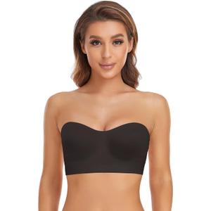 Lusait Strapless Bra for Women Non-Slip Silicone Padded Bandeau Bra Wireless Tube Top Bralette (Small, Black)