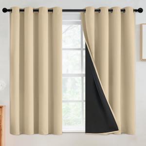 SimpleHome 100% Blackout Curtains for Bedroom,Thermal Insulated Beige Grommet Window Drapes Room Darkening Curtains for Living Room with Black Back,52 x 54 Inch,2 Panels