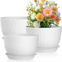 Meowell 12/10/9 inch Large Plant Pots, 3 Pack Wide Flower Pots for Outdoor Indoor Plants with Water Ripples, Big Plastic Planters with Drainage Holes and Saucers for Garden House Plants, White