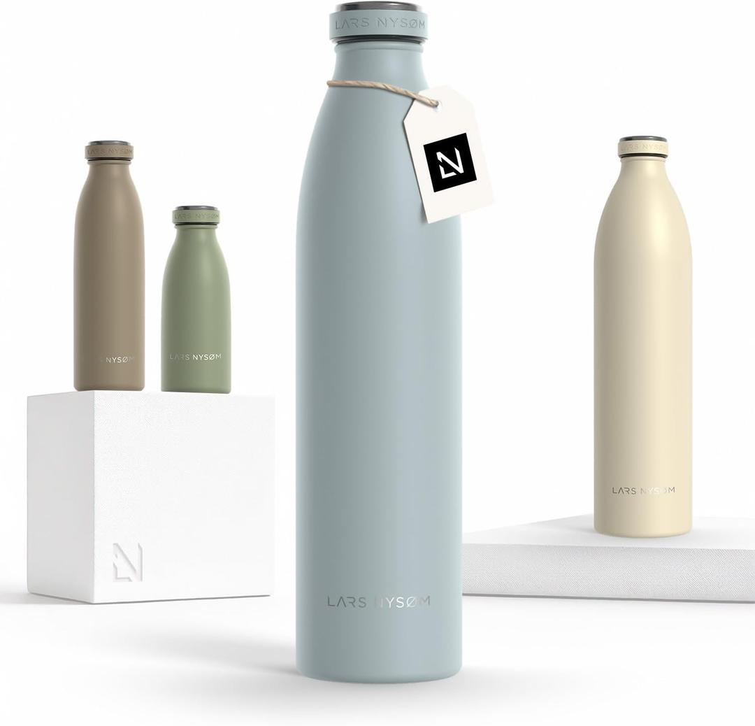 LARS NYSM Stainless Steel Insulated Water Bottle 12oz 17oz 25oz 34oz 51oz | Insulated Thermo Flask for Hot and Cold Beverages | Leakproof Drinking Bottle (Sky Blue, 33.9oz) (33.8 Ounces)