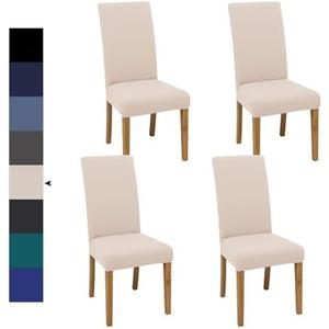 Dining Chair Covers, Dining Room Chair Cover Set of 4, Stretch Kitchen Chair Covers, Detachable Washable Chair Cover, Parsons Chair Slipcovers Protective, for Home, Restaurant, Banquet (Beige)