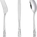 90PCS Silver Plastic Silverware - Heavy Duty Silver Disposable Cutley - Fancy Plastic Utensils Flatware Include 30 Forks, 30 Spoons, 30 Knives for Catering, Parties, Dinners, Weddings