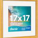 Vintage 17x17 Picture Frame, Antique Gold Photo Frames with Plexiglass Front,Ornate Square 17x17 Frame Display 13x13 with Mat or 17 x 17 Picture Frame Without, Wall Décor,1 Pack,Gold