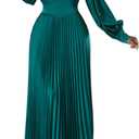 xxxiticat Women's Pleated Satin Party Dress Long Lantern Sleeve Maxi African Dresses (Green) XL