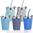 Kids Cups with Straws and Lids, 5 Pack 12oz Spill Proof Toddlers Straw Cup with Lid, Stainless Steel Kid Cups with Lid for School, Outdoor, Multicolor (Dark Gray, Gray, Dark Blue, Blue, Green)