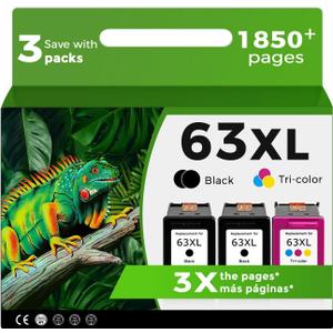 63XL Ink Cartridges for HP 63 XL Black Color Combo 3-Pack Replacement for HP63 HP63XL for 3830 4520 5258 3630 4650 5255 4652 4655 5200 4512 3632 5252 2132 1112 3631 2130 4510 4654 3634 3833 Printer