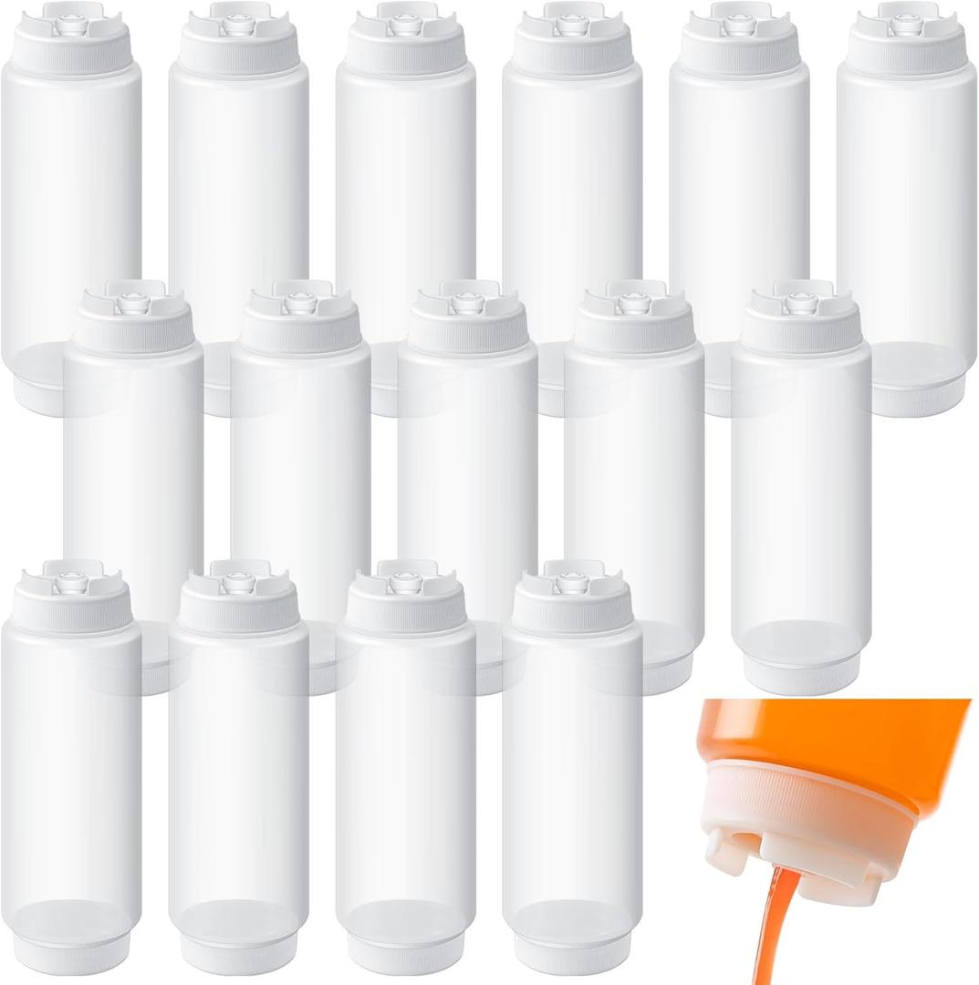 16 Pcs 32 oz Condiment Squeeze Bottles Restaurant Plastic Sauces Squeeze Ketchup Dispenser Inverted Refillable Large Clear Dressing Bottles for Restaurant Kitchen Catering