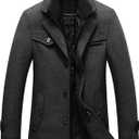 Tebreux Men's Winter Pea Coat Slim Fit Single Breasted Short Wool Jacket Woolen Trench Coat (Gray, XL)