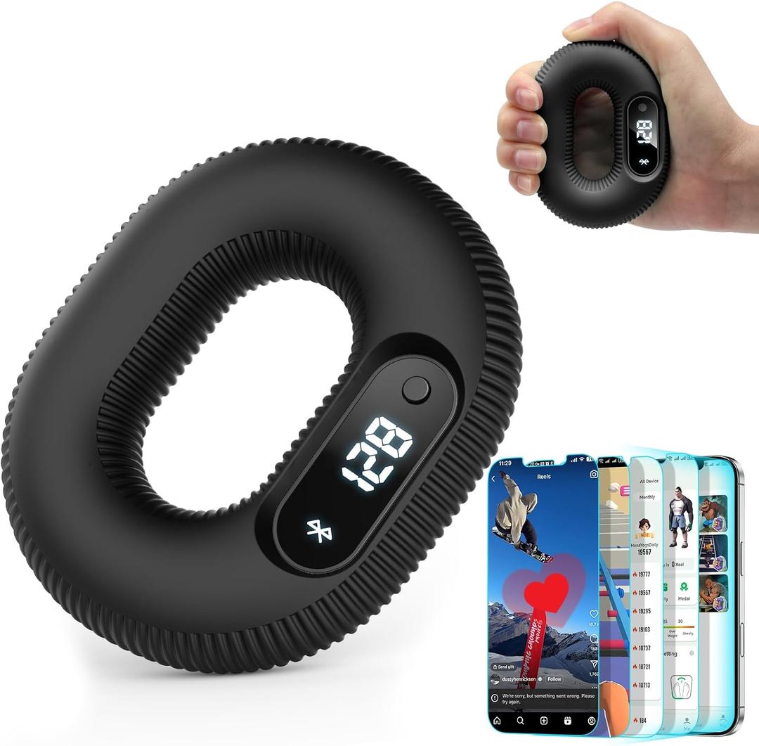 Smart Grip Trainer, Supports Multiple Game Interaction and HID Mode Video Browsing,Grip Strength Trainer for Fitness, Stress Relief and Rehabilitation Training, Resistance 30 Pounds Hand Trainer Black