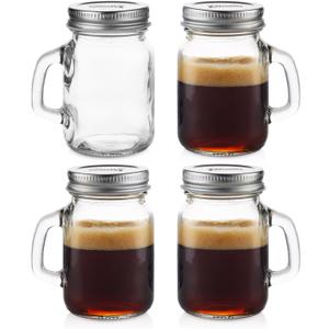 Bincoo 4oz Espresso Shot Glass Espresso Cups With Leak-Proof Lid and Handle, Portable Travel Coffee Shot Glasses for Beans, Syrup, Cocoa Powder, Wine, Bar, Party, 4 Pack