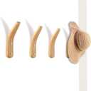 Boao 4 Pieces Wood Hooks for Towels Wall-Mounted Natural Wood Wall Hanger Unique V Shape Wall Mount Storage Coat Rack for Hanging Coats Hats Bags(Wood Color)