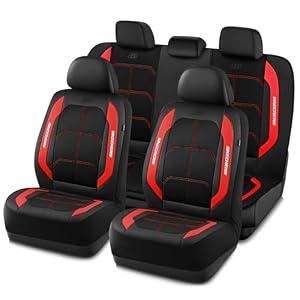 Skechers Air-Cooled & Memory Foam Seat Covers-Leather Car Seat Cover Supply Ultimate Comfort & Support, Seat Covers Full Sets, Airbag Compatible Universal Fit for Most Cars, Vans, Trucks, SUVs, Red