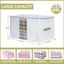 2 x 65L Freestanding Storage Bags, 3-Pack Waterproof Clothes Storage Bins Foldable Closet Organizers with 2 Durable Handles & Zipper for Blanket, Comforters, Bed Sheets, Pillows, Toys (White Print)