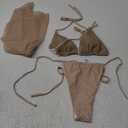 Verdusa Women's 3 Piece Maternity Bikini Sets Tie Backless Triangle Top and Thongs with Wrap Beach Skirt Swimsuit (Khaki), S