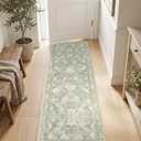 SIRIS 2x6 Washable Runner Rug, Symmetrical Botanical Floral Rug, Vintage Soft Low-Pile Non-Slip Floor Mat, High-Traffic Aisle Kitchen Runner for Entryway Laundry Room Bathroom, Sage Green