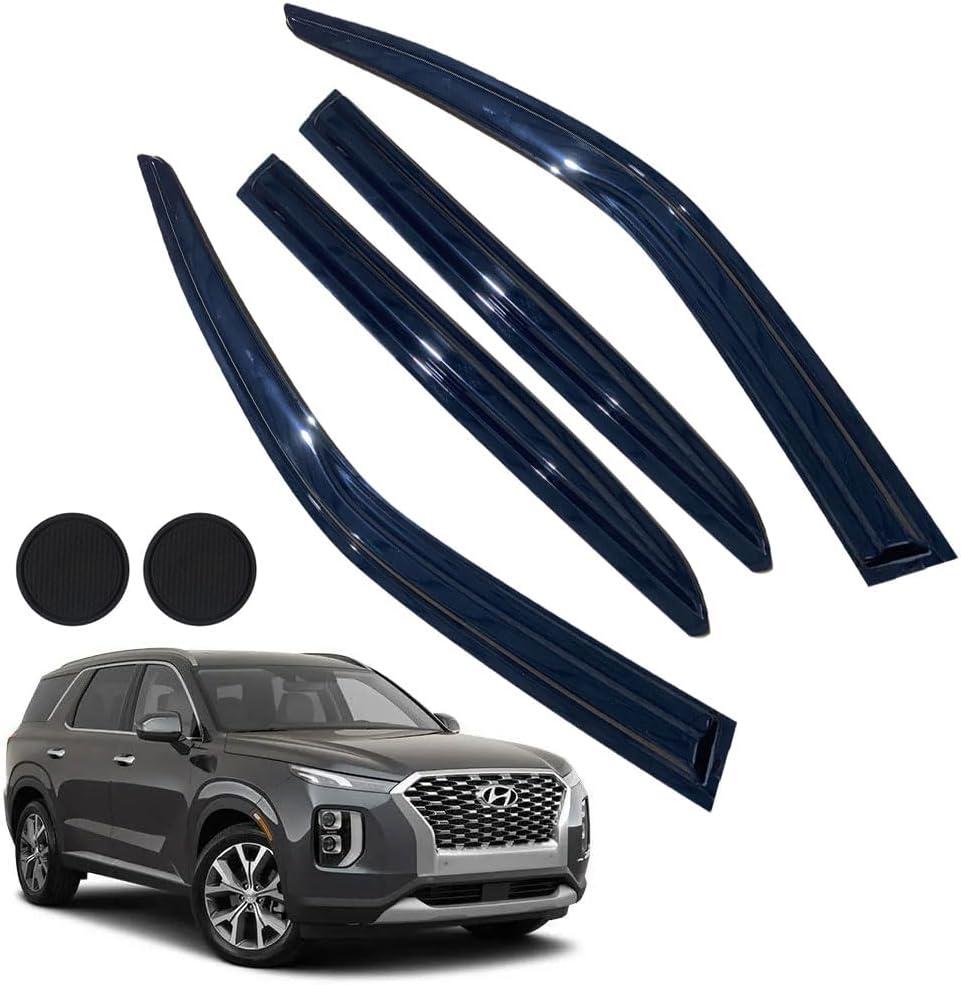 Rain Guards for Hyundai Palisade SE SEL XRT 2020-2024, Tape-on Side Window Deflectors for Hyundai Palisade, Window Visors for Hyundai Cars,for Hyundai Car Accessories 4 Rain Guards  2 Car Coasters (For Hyundai Palisade 2020-2024)