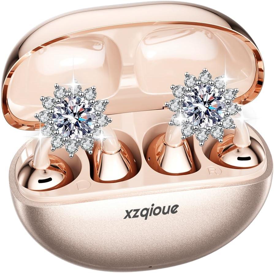 Jewelry-Inspired Clip On Earbuds,Comfortable Fit Open Ear Clip-On Headphones,Wireless Bluetooth Ear Cuff Headphones for Women,Mini Wireless Earrings Earbuds for Running, Office, Sport & Gift (Jewelry - Rose Gold)
