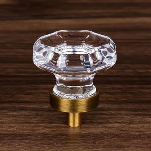 Glass Crystal Dresser Cabinet Knobs Antique Vintage Brass, Octagon Knobs and Pulls for Dresser Drawers, Bathroom Kitchen Cabinet Drawer Knobs Set, 4 Pcs