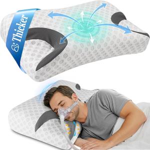 IKSTAR CPAP Pillow for Side Sleeper, Sleep Apnea Pillow for Sleeping, CPAP Nasal Pillows Suit for All CPAP Masks User, Cervical Memory Foam Neck Support Pillow Relief Neck Pain for Side Back Sleepers (Large-25.22"Lx14.92"Wx(4.72"/4.12")H, White)