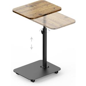 TV Tray Table Heavy Metal Base with Wheel Swivel/Adjustable Height Couch Table, Sofa Arm End Side Table for Living Room and Bedroom, Bed or Small Spaces