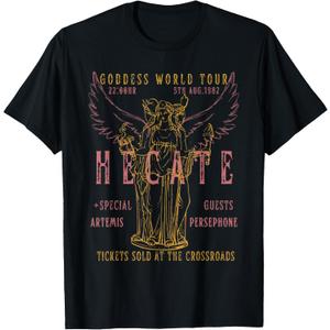 Hecate Distressed Band | Greek Mythology Triple Goddess T-Shirt (Black, L)