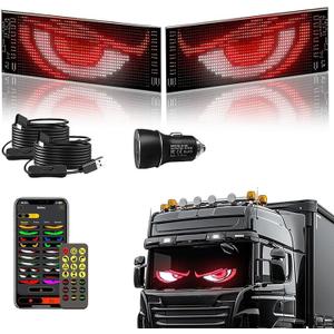 Led Eyes for Truck Windshield, 2PC  23.6"x4.7" Devil Eyes Light for Windshield, Smart Remote & APP Control, Custom Text Pattern Animation Flexible Matrix Panel Display, USB Powered, IP65 Waterproof