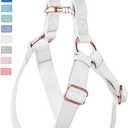 Soft Leather No Pull Dog Harness - Adjustable Step in Dog Harness with Rose Gold Heavy Duty Metal Buckle, Freedom Nylon Dog Halter Vests for Small Medium Large Dogs Easy Walking Training (White, M) (M (Neck & Chest Girth 20"-26"x Width 1"))