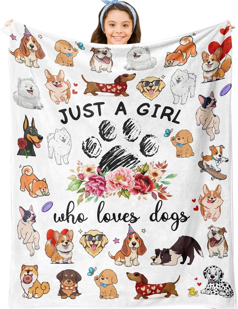 Jepufo Dog Blanket Gifts, Dogs Gifts for Girl, Just a Girl Who Loves Dogs Blanket, Best Gift Ideas for Dog-Lover Blankets 40"X50"