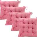 4 Pack Square Seat Cushion Chair Pads for Kitchen Dining Chairs, Soft Comfort Velvet Chair Mat Pillow Cushions with Ties for Office Desk Living Room Tatami 15.5", Pink