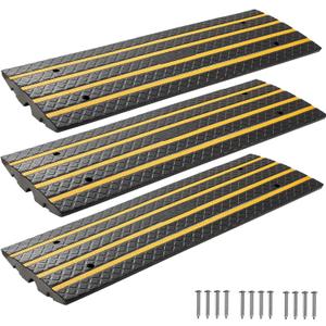 VEVOR Car Driveway Rubber Curb Ramp, 33069 lbs Load Capacity, 2.6 inch Rise Curbside Bridge Ramp with Yellow Reflective Strips, Suitable for Loading Dock, Warehouse, Garage, Sidewalk (3 Pack)