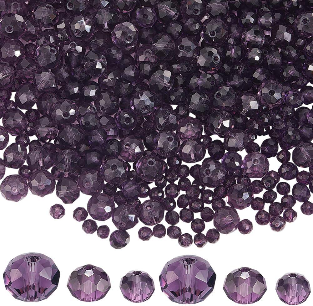 1 Box 795PCS Faceted Rondelle Glass Bead with Hole Purple Briolette Sparkle Color Luster Loose Spacer Charms Beads Bulk for Jewelry Making Bracelet Necklace Earrings DIY Crafts Supplies